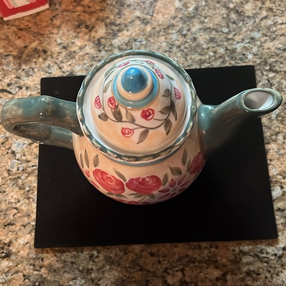 Flowers Inc.Balloons Hand Painted Tea Pot Pink Red Roses NWOT 4 Cup - Picture 3 of 7